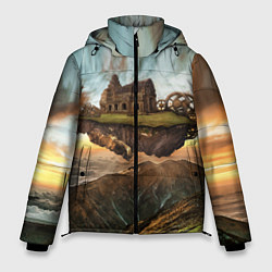 Куртка зимняя мужская Горный пейзаж в стиле Стимпанк, цвет: 3D-светло-серый