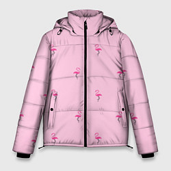 Мужская зимняя куртка Фламинго на розовом фоне