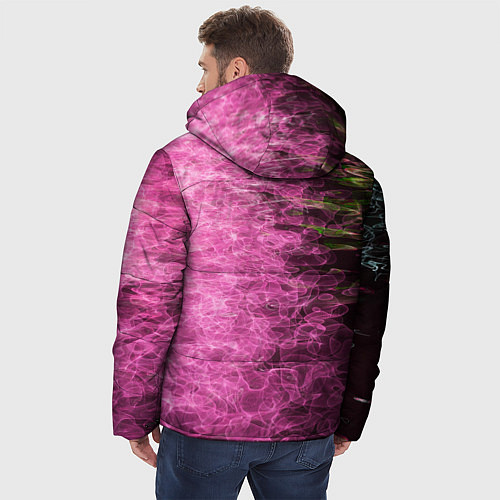 Мужская зимняя куртка Неоновые волны на воде - Розовый / 3D-Светло-серый – фото 4