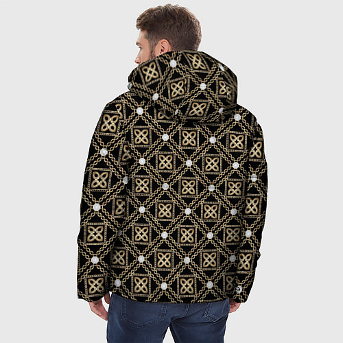 Мужская зимняя куртка Золотой орнамент на черном фоне / 3D-Светло-серый – фото 4