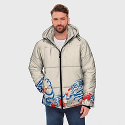 Куртка зимняя мужская Японский орнамент волн, цвет: 3D-красный — фото 2