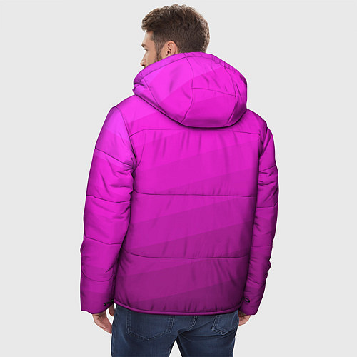 Мужская зимняя куртка Розовый неоновый полосатый узор Pink neon / 3D-Красный – фото 4