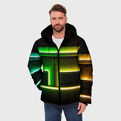 Куртка зимняя мужская Неоновые фигуры и линии - Зелёный и жёлтый, цвет: 3D-черный — фото 2