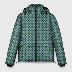 Куртка зимняя мужская Мелкий бирюзовый клетчатый узор, цвет: 3D-светло-серый