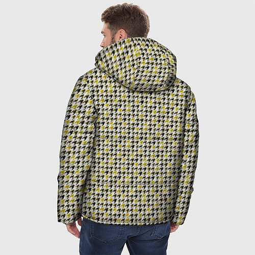 Мужская зимняя куртка Ломаная клетка, черная, горчичная гусиная лапка / 3D-Светло-серый – фото 4