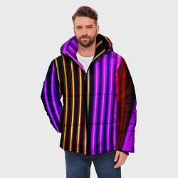 Куртка зимняя мужская Неоновые линейные фонари - Фиолетовый, цвет: 3D-черный — фото 2
