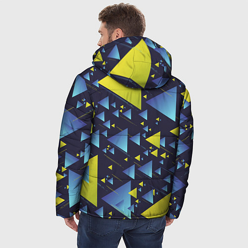 Мужская зимняя куртка Абстракция Из Жёлтых и Синих Треугольников На Тёмн / 3D-Красный – фото 4