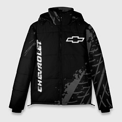 Куртка зимняя мужская Chevrolet Speed на темном фоне со следами шин, цвет: 3D-черный