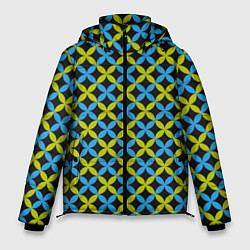 Куртка зимняя мужская Зеленые и синие листочки паттерн, цвет: 3D-черный