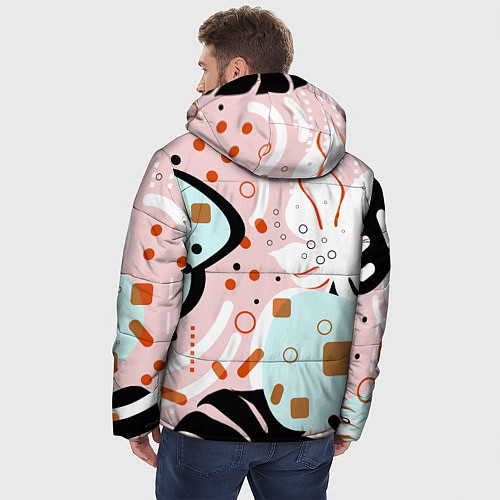 Мужская зимняя куртка Абстрактные фигуры с пальмовыми листами на розовом / 3D-Светло-серый – фото 4