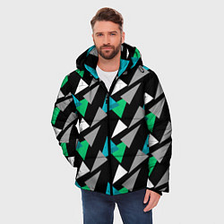 Куртка зимняя мужская Разноцветные треугольники на черном фоне, цвет: 3D-красный — фото 2