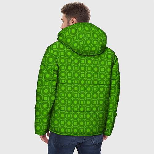 Мужская зимняя куртка Зеленые круги и ромбы / 3D-Красный – фото 4