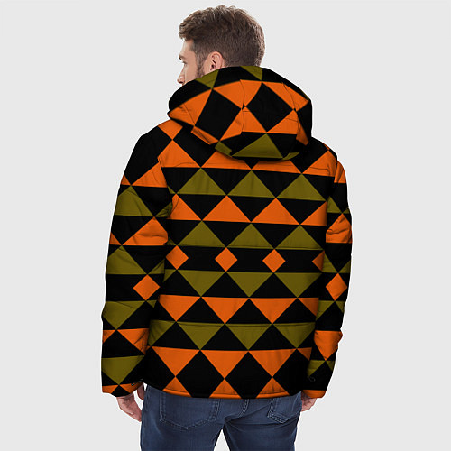 Мужская зимняя куртка Геометрический узор черно-оранжевые фигуры / 3D-Светло-серый – фото 4