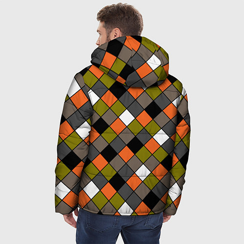 Мужская зимняя куртка Геометрический узор в коричнево-оливковых тонах / 3D-Красный – фото 4
