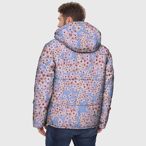 Мужская зимняя куртка Цветы Нарисованные На Голубом Фоне / 3D-Красный – фото 4