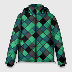 Куртка зимняя мужская Зеленый клетчатый узор Изумрудный, цвет: 3D-черный