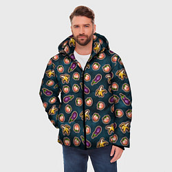 Куртка зимняя мужская Баклажаны персики бананы паттерн, цвет: 3D-светло-серый — фото 2