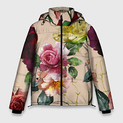 Куртка зимняя мужская Цветы Нарисованные Красные Розы и Лилии, цвет: 3D-красный