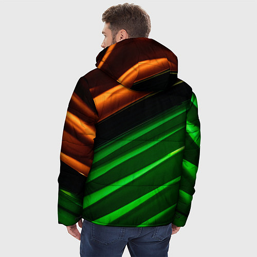 Мужская зимняя куртка Абстрактные зелёные и оранжевые поверхности / 3D-Светло-серый – фото 4