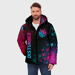 Куртка зимняя мужская Disturbed - neon gradient: символ и надпись вертик, цвет: 3D-черный — фото 2