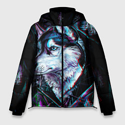 Куртка зимняя мужская Волк - глитч, цвет: 3D-красный