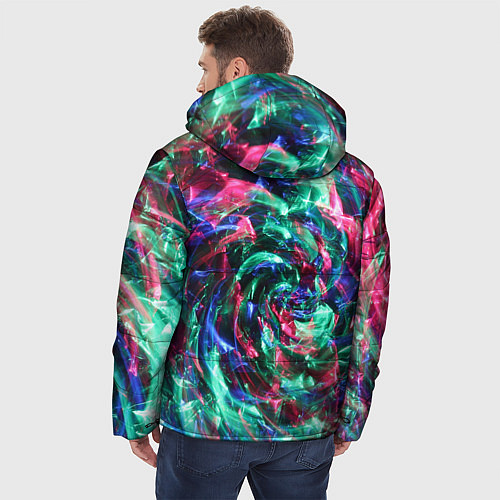 Мужская зимняя куртка Абстрактные волны огоньков / 3D-Красный – фото 4