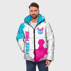 Куртка зимняя мужская Free Fire neon gradient style: символ и надпись ве, цвет: 3D-черный — фото 2