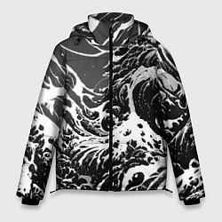 Куртка зимняя мужская Черно-белые волны, цвет: 3D-красный