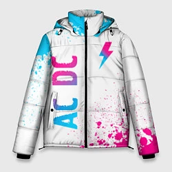 Куртка зимняя мужская AC DC neon gradient style: символ и надпись вертик, цвет: 3D-черный