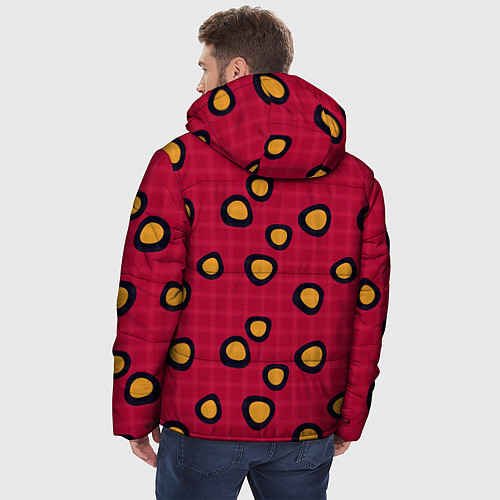 Мужская зимняя куртка Черно-желтые пятна на красном клетчатом фоне / 3D-Красный – фото 4