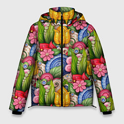 Мужская зимняя куртка Тюльпаны объемные листья и цветы