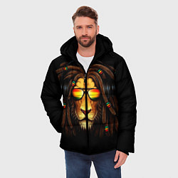 Куртка зимняя мужская Лев в наушниках с дредами, цвет: 3D-черный — фото 2