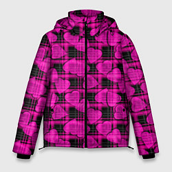 Мужская зимняя куртка Black and pink hearts pattern on checkered