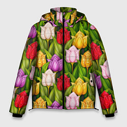 Мужская зимняя куртка Объемные разноцветные тюльпаны
