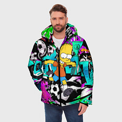 Куртка зимняя мужская Барт Симпсон - центр-форвард на фоне граффити, цвет: 3D-светло-серый — фото 2