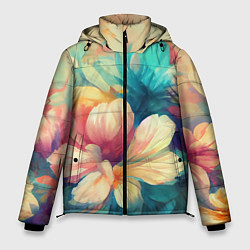 Куртка зимняя мужская Цветочный букет нарисованный маслом, цвет: 3D-светло-серый