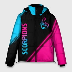 Куртка зимняя мужская Scorpions - neon gradient: надпись, символ, цвет: 3D-черный