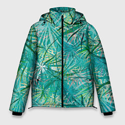 Мужская зимняя куртка Тропические листья на зеленом фоне