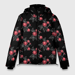 Мужская зимняя куртка Акварельные розы на черном