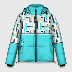 Куртка зимняя мужская Голубой неоновый геометрический узор, цвет: 3D-черный