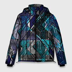 Мужская зимняя куртка Сине - черная гранжевая абстракция
