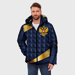 Куртка зимняя мужская Золотой герб России на объемном синим фоне, цвет: 3D-черный — фото 2