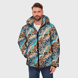 Куртка зимняя мужская Леопардовый узор на синих, бежевых диагональных по, цвет: 3D-светло-серый — фото 2