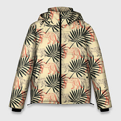 Куртка зимняя мужская Пальмы и гепард узор, цвет: 3D-красный