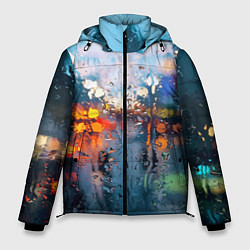 Куртка зимняя мужская Город через дождевое стекло, цвет: 3D-черный