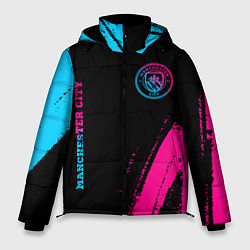 Куртка зимняя мужская Manchester City - neon gradient: надпись, символ, цвет: 3D-черный