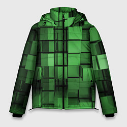 Куртка зимняя мужская Киберпанк броня - Зелёный металлические кубы, цвет: 3D-светло-серый