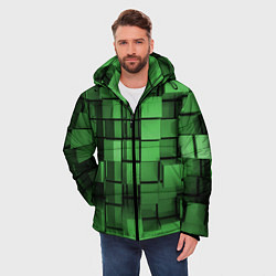 Куртка зимняя мужская Киберпанк броня - Зелёный металлические кубы, цвет: 3D-красный — фото 2