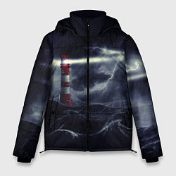 Куртка зимняя мужская Маяк и штормовое море в ночи, цвет: 3D-светло-серый