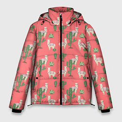 Куртка зимняя мужская Три забавных альпака среди кактусов, цвет: 3D-красный